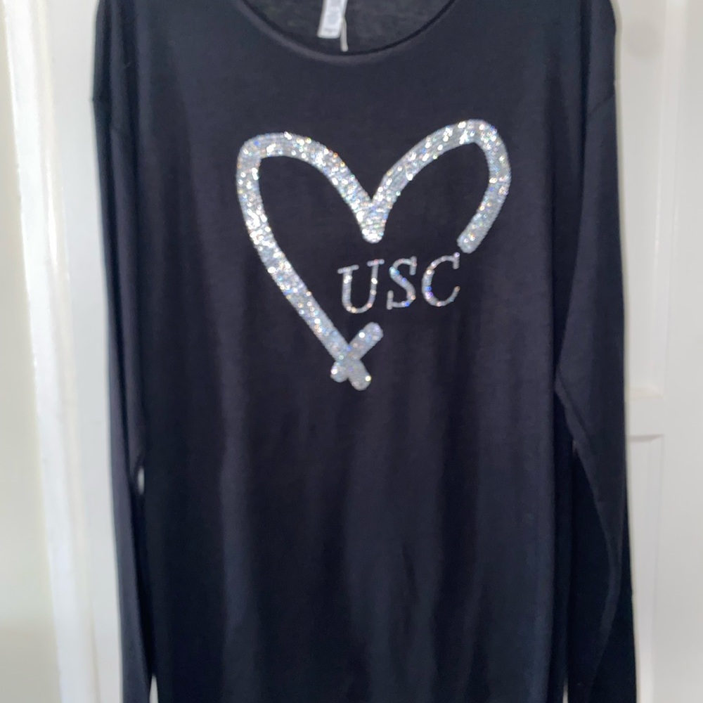 Black Long Sleeve Top with Silver Heart Design